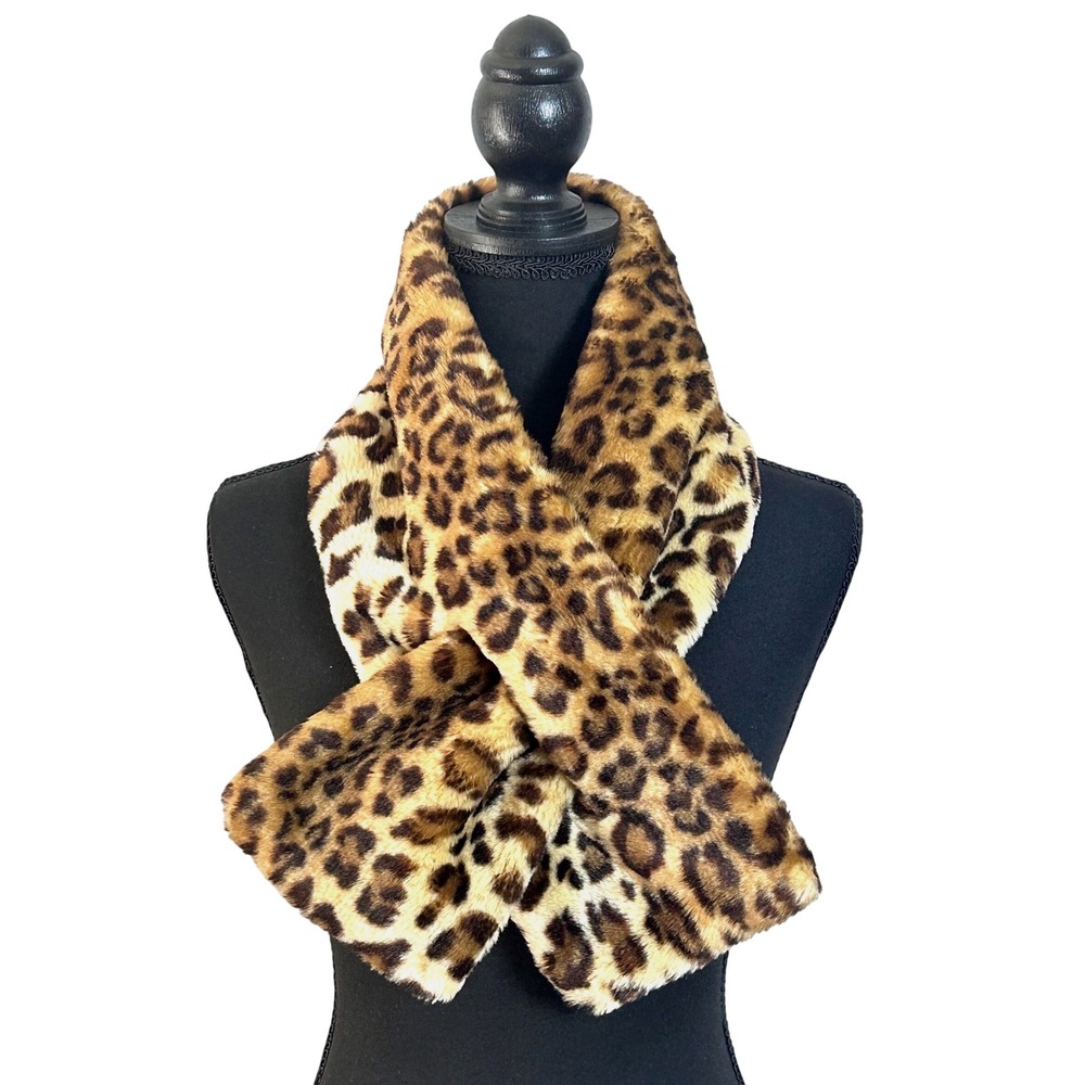 Dennis by Dennis Basso Faux Fur Scarf Womens Leopard Print Brown Pull-Through
